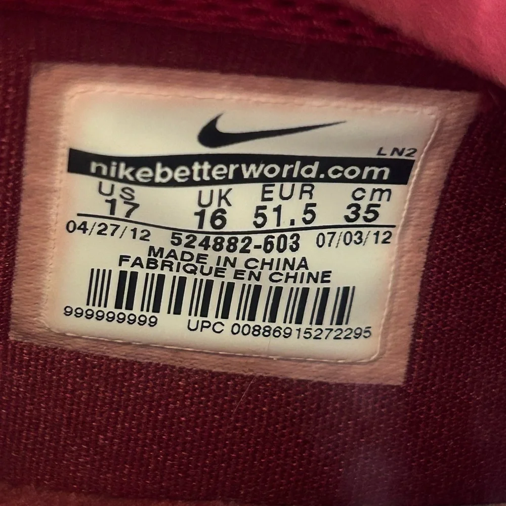 Nike HYPERDUNK 2012 Hi-Top Sneakers RARE Size 17 Maroon & White NWOT